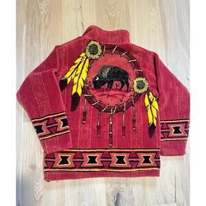 Vintage Black Mountain Outdoor Native American Fleece Zip Up Jacket Sz M